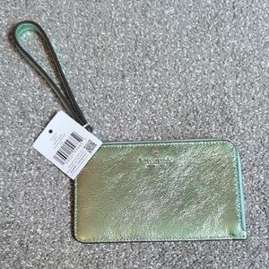 Kate Spade Small Zip Wristlet in Metallic Green NWT